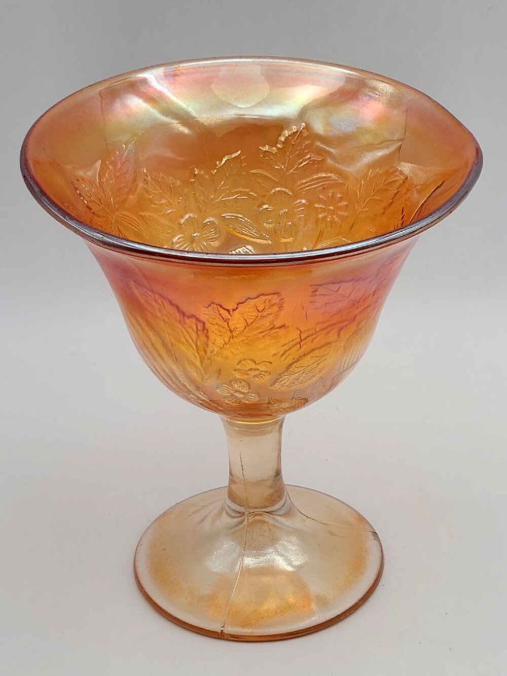 Fenton Antique Peacock Urn Compote Marigold Carnival Glass 5.5" - Picture 3 of 11